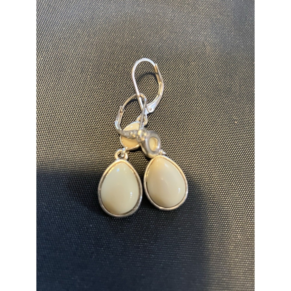 Vintage Napier Signed Silver Tone Champagne & Ivory Bracelet Earring Set